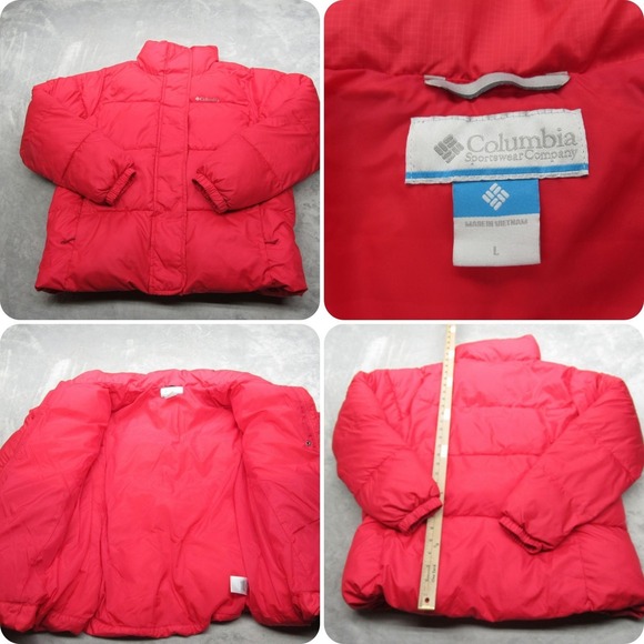 Columbia Jacket Womens Large Red Pockets Insulated Full Zip Thick Puffer READ - Picture 1 of 16